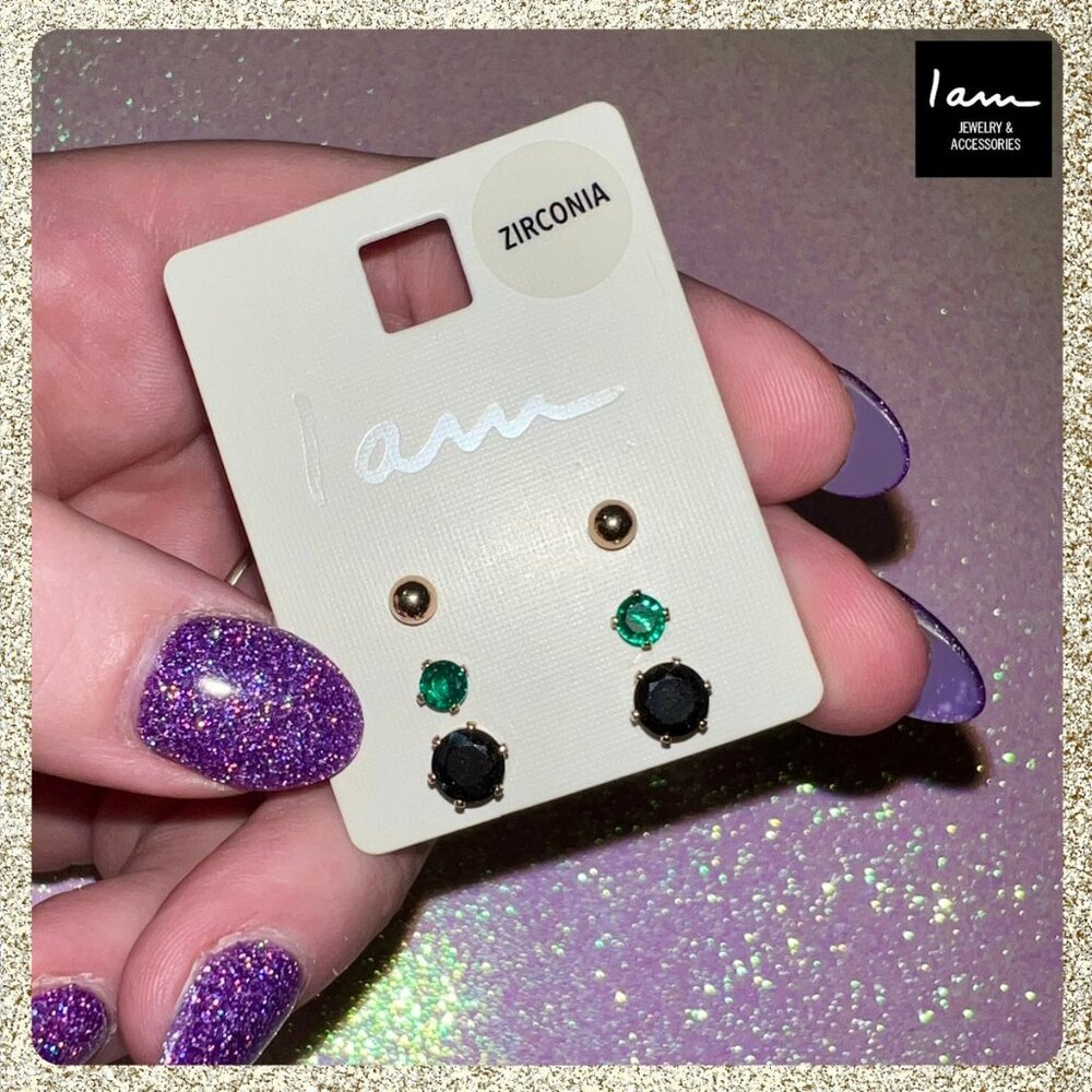 ✨ 3 Piece Gold-Toned CZ Emerald Earrings NWT by I Am